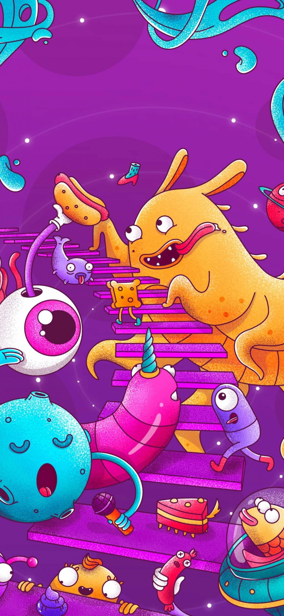 Обои мультфильм, свет, пурпур, арт, розовый в разрешении 1125x2436