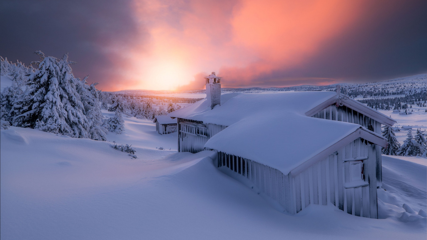 Обои снег, зима, замораживание, атмосфера, горный хребет в разрешении 1366x768