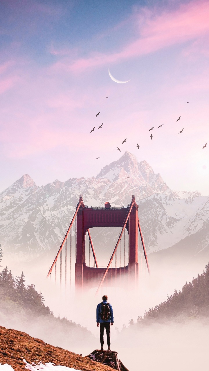 Обои облако, гора, птица, природа, снег в разрешении 720x1280