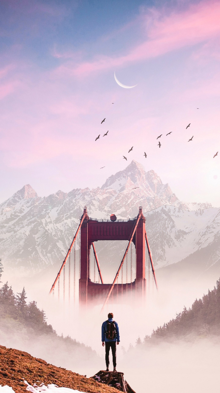 Обои облако, гора, птица, природа, снег в разрешении 750x1334