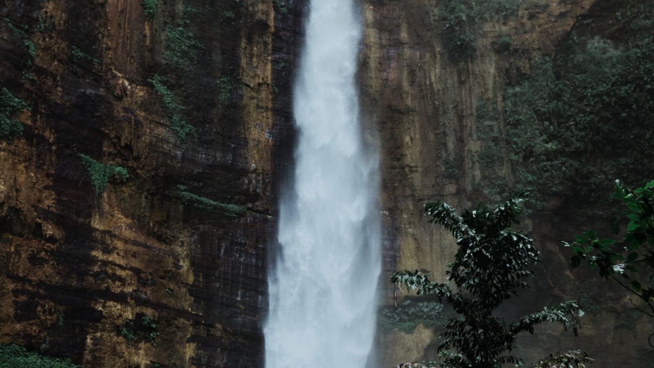 Обои голубой хлопковый водопад, водопад, вода, растение, природный ландшафт в разрешении 1280x720