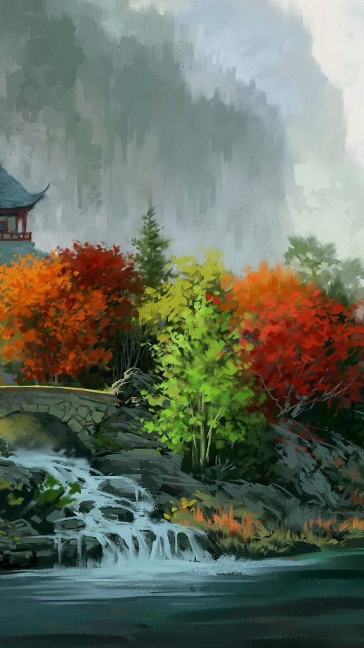 Обои пейзажная живопись, живопись, китайская живопись, акварельная живопись, арт в разрешении 720x1280