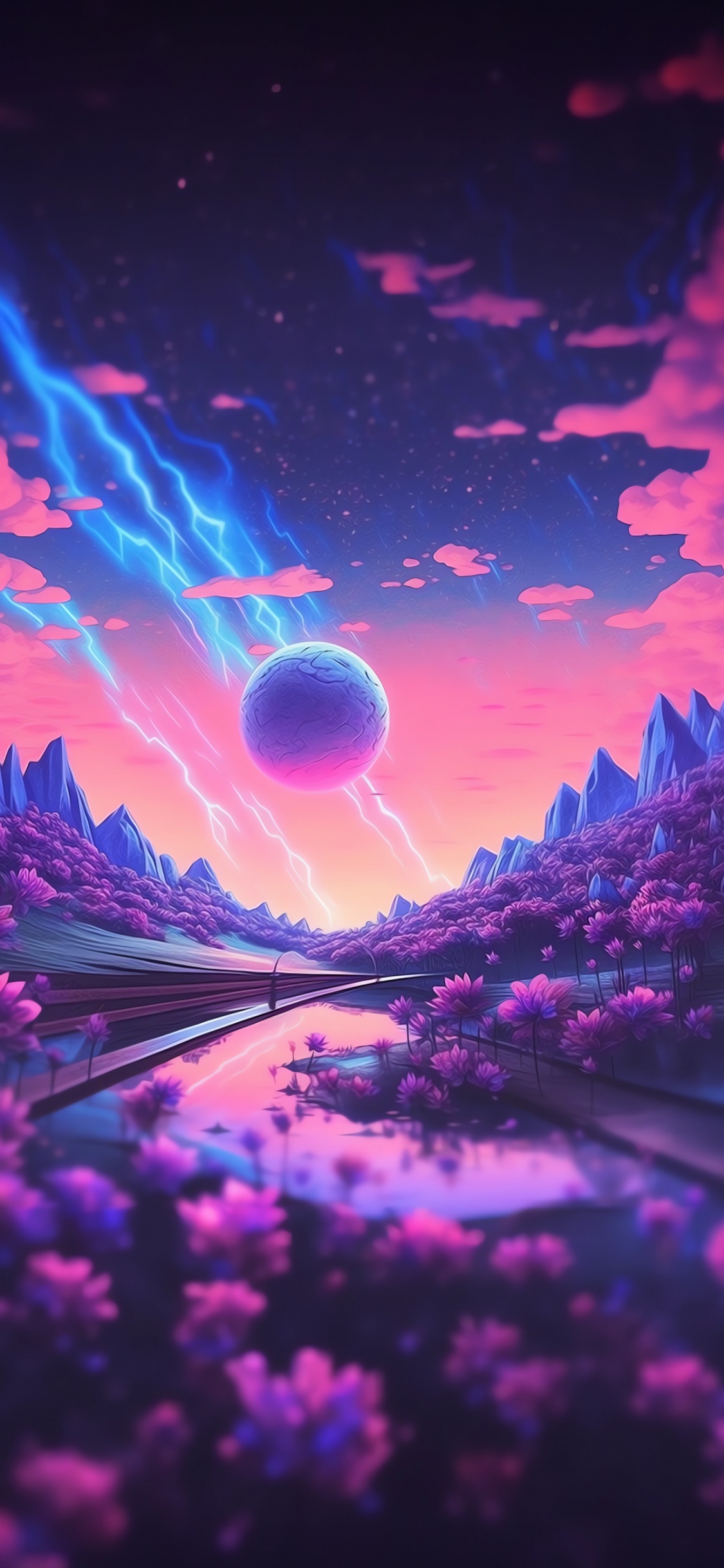 Обои послесвечение, телефон, живопись, графический дизайн, вода в разрешении 1125x2436