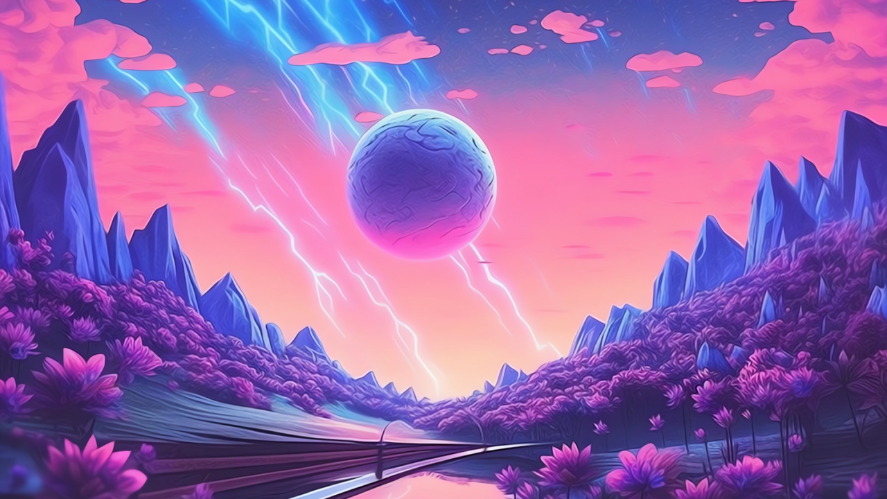 Обои послесвечение, телефон, живопись, графический дизайн, вода в разрешении 1280x720