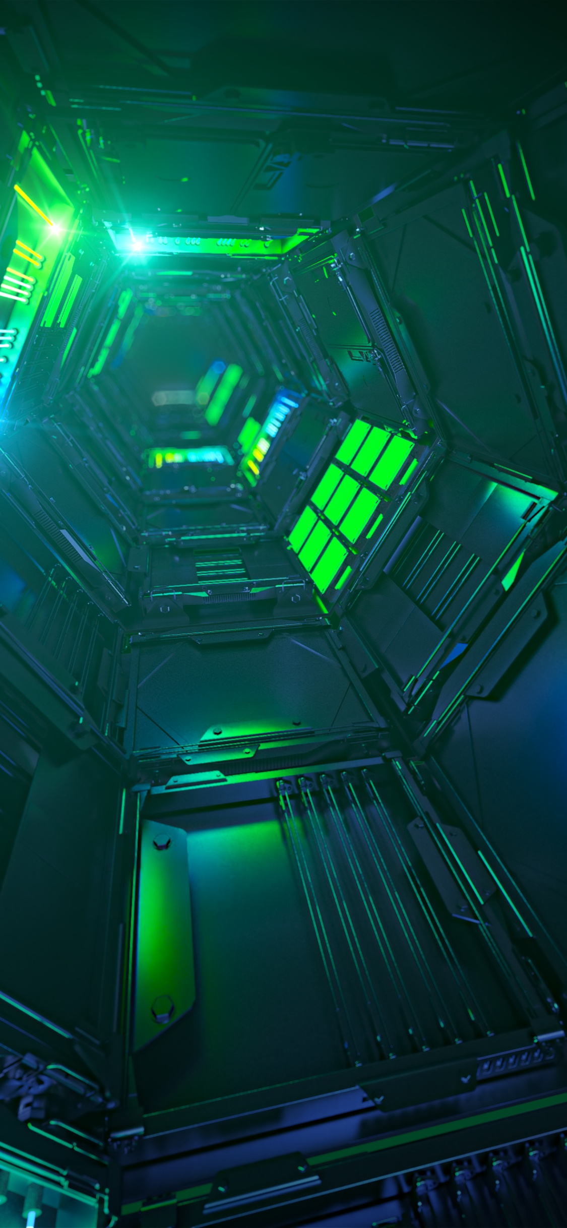 Обои Razer Phone, Razer, андроид, зеленый, свет в разрешении 1125x2436