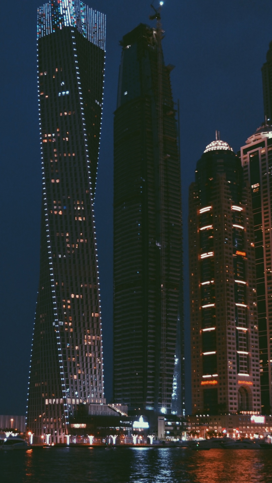 Обои небоскреб, ночь, Дубай, город, городской пейзаж в разрешении 1080x1920