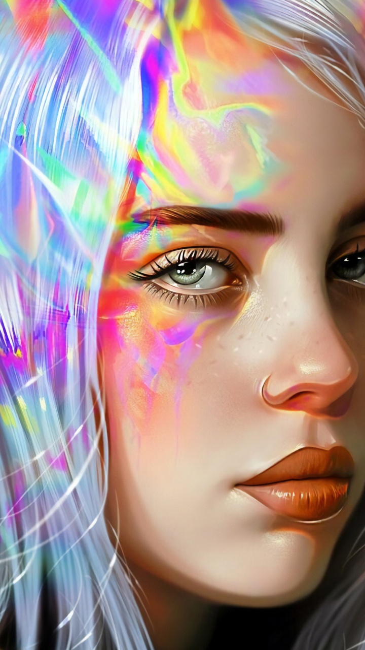 Обои Билли Eilish, губа, красочность, бровь, прическа в разрешении 720x1280