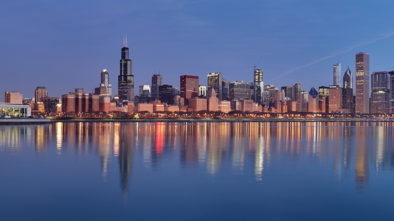 Обои линия горизонта, город, городской пейзаж, отражение, дневное время в разрешении 1280x720