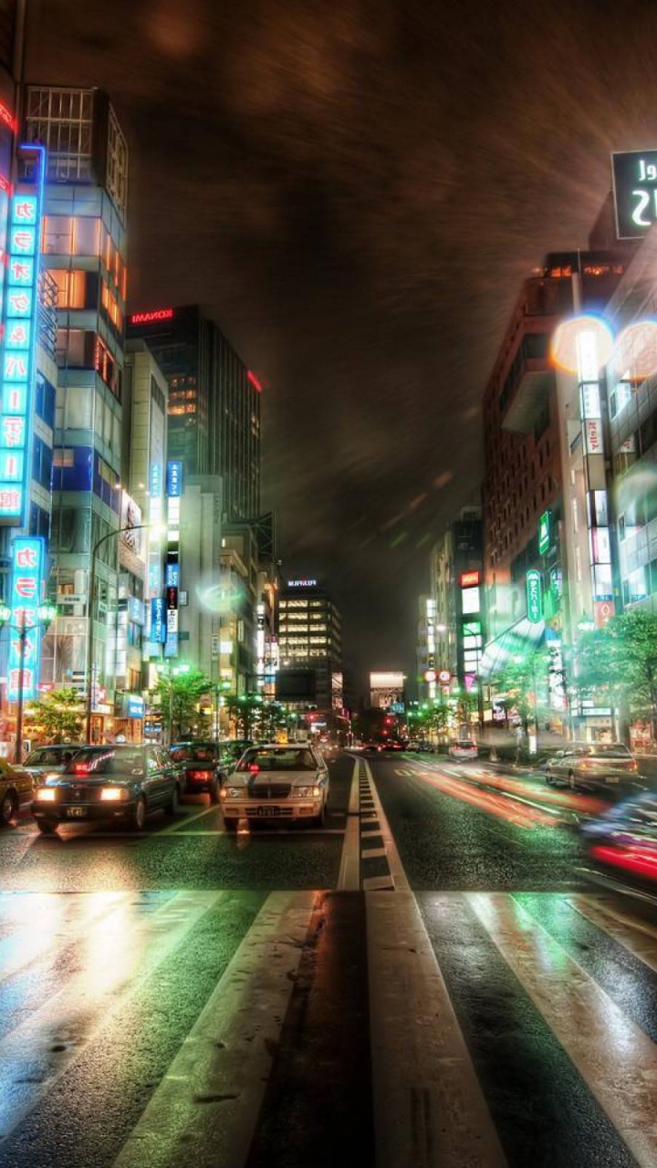 Обои городской пейзаж, городской район, ночь, город, метрополия в разрешении 720x1280