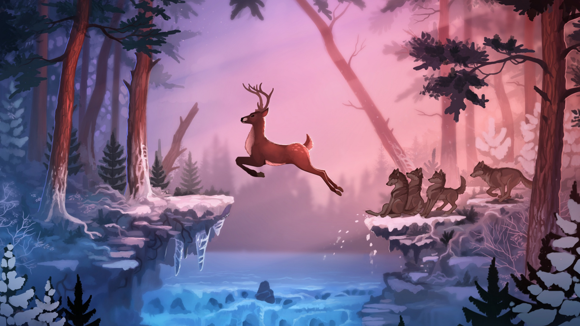 Обои арт, живопись, произведение искусства, живая природа, олень в разрешении 1920x1080