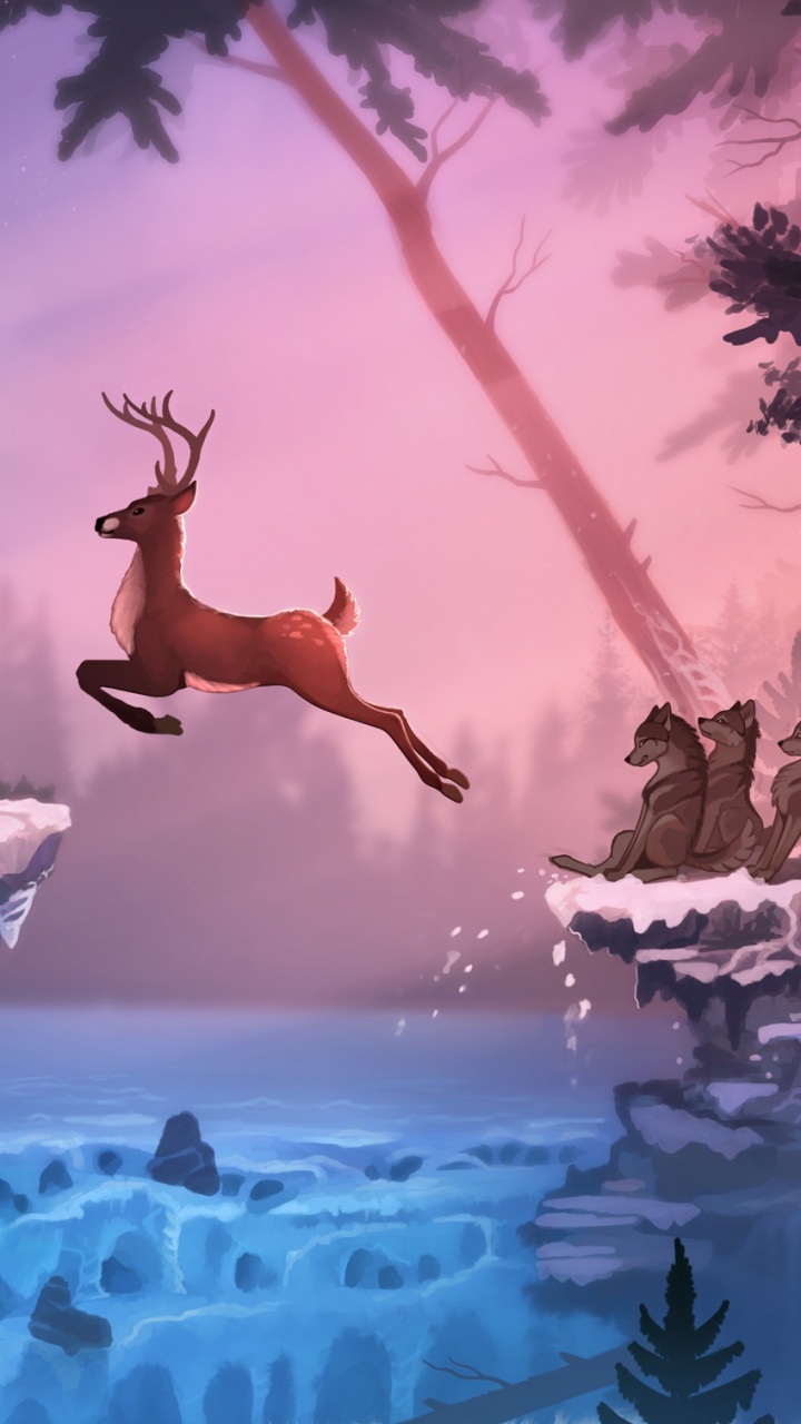 Обои арт, живопись, произведение искусства, живая природа, олень в разрешении 720x1280