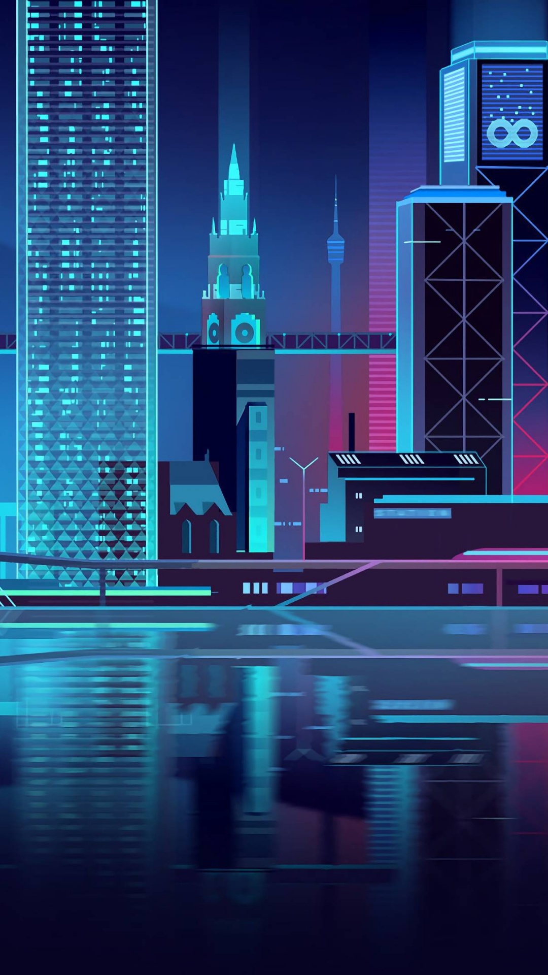 Обои минималистичный город, минимализм, арт, векторная графика, небоскреб в разрешении 1080x1920