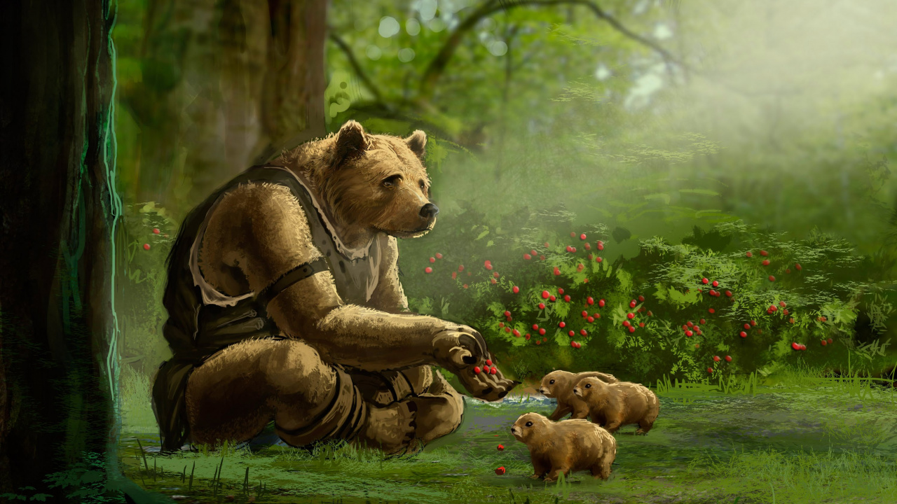 Обои бурый медведь, адаптация, наземные животные, арт, живая природа в разрешении 1280x720
