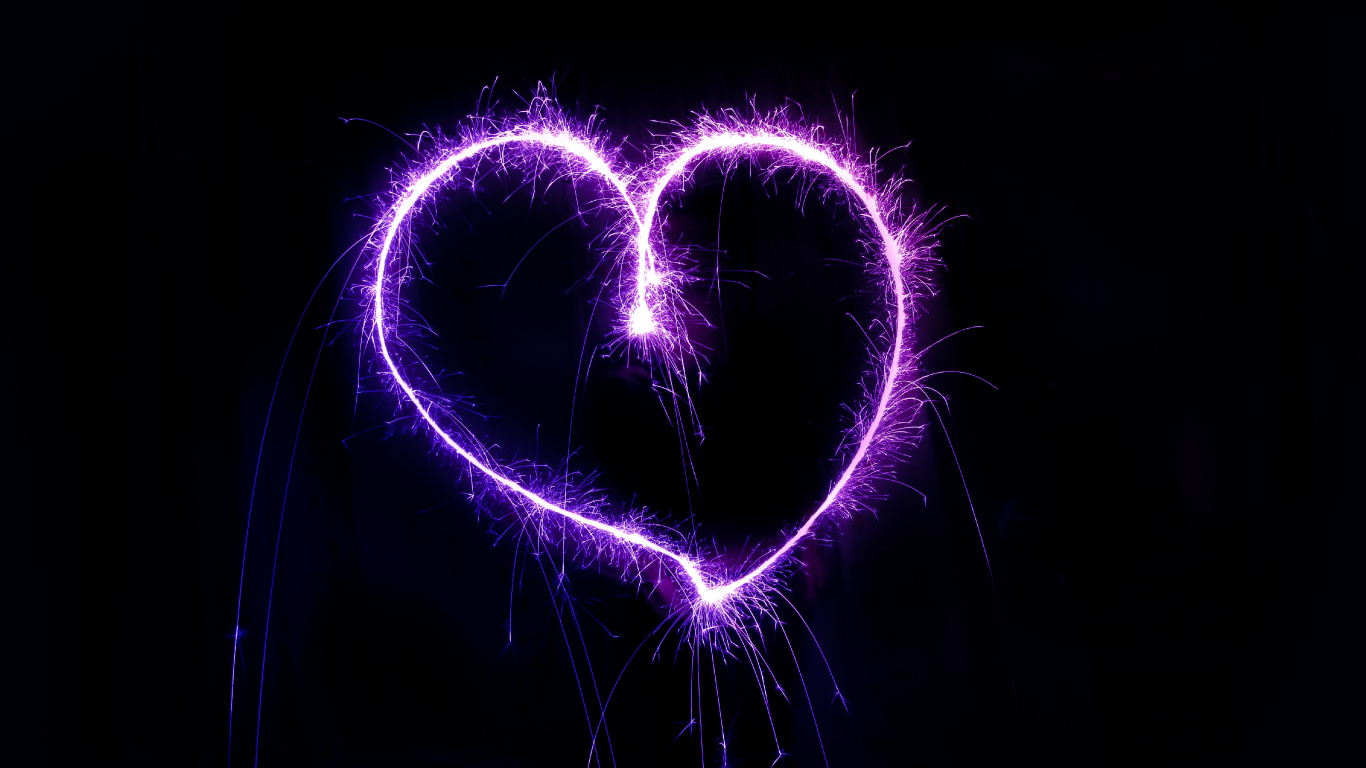 Обои сердце, пурпур, свет, Фиолетовый, неон в разрешении 1366x768