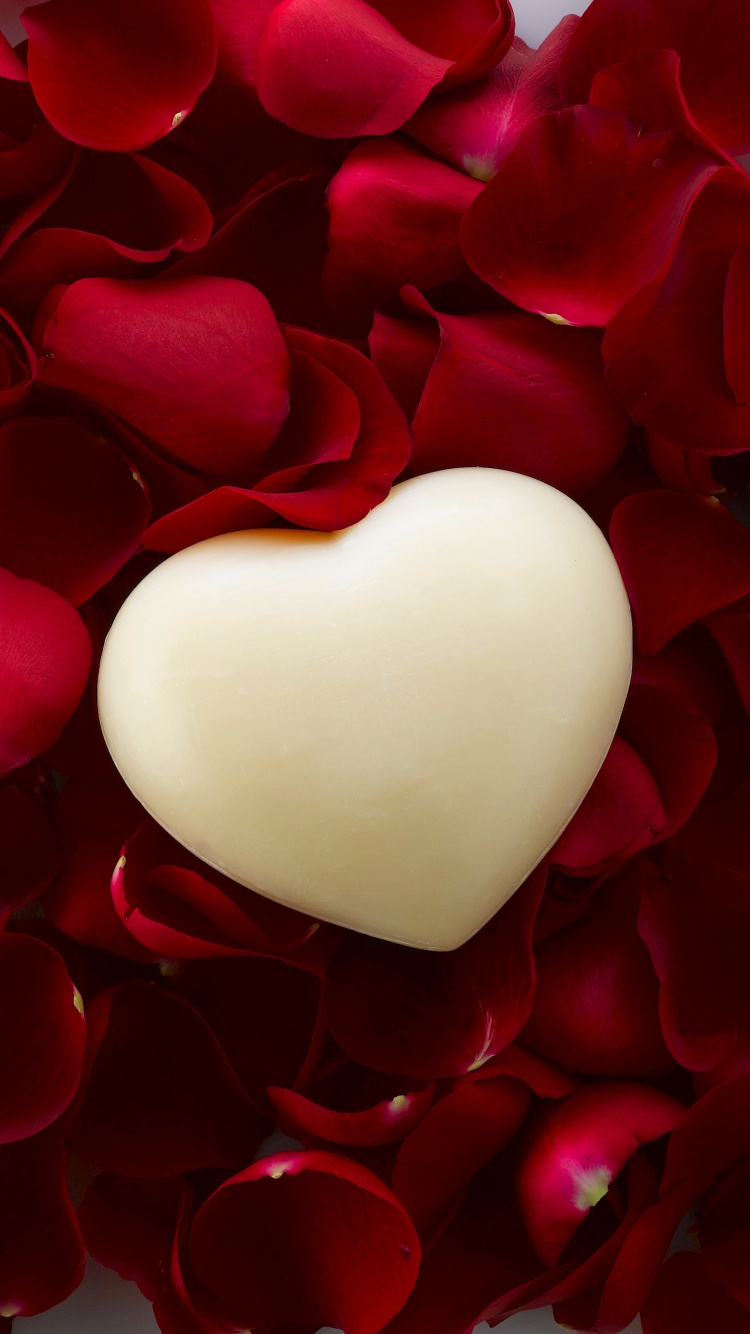 Обои сердце, красный цвет, лепесток, День Святого Валентина, любовь в разрешении 750x1334