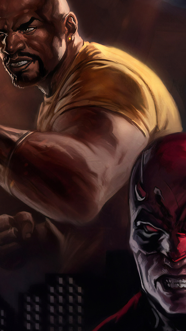 Обои Сорвиголова Люк Кейдж Железный кулак, железный кулак, Мэтт Мердок, Люк Кейдж, комиксы Марвел в разрешении 750x1334