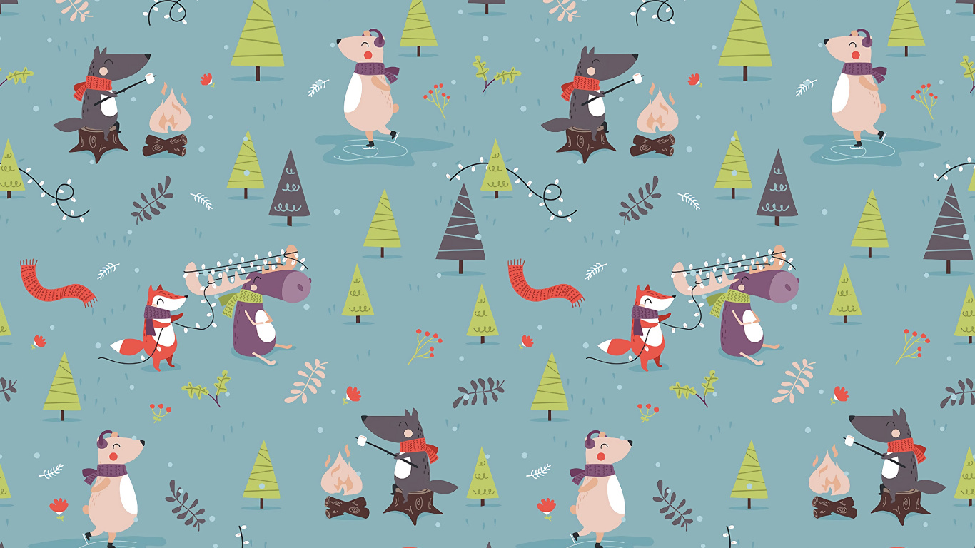 Обои узор, дизайн, иллюстрация, оберточная бумага, елка в разрешении 1366x768