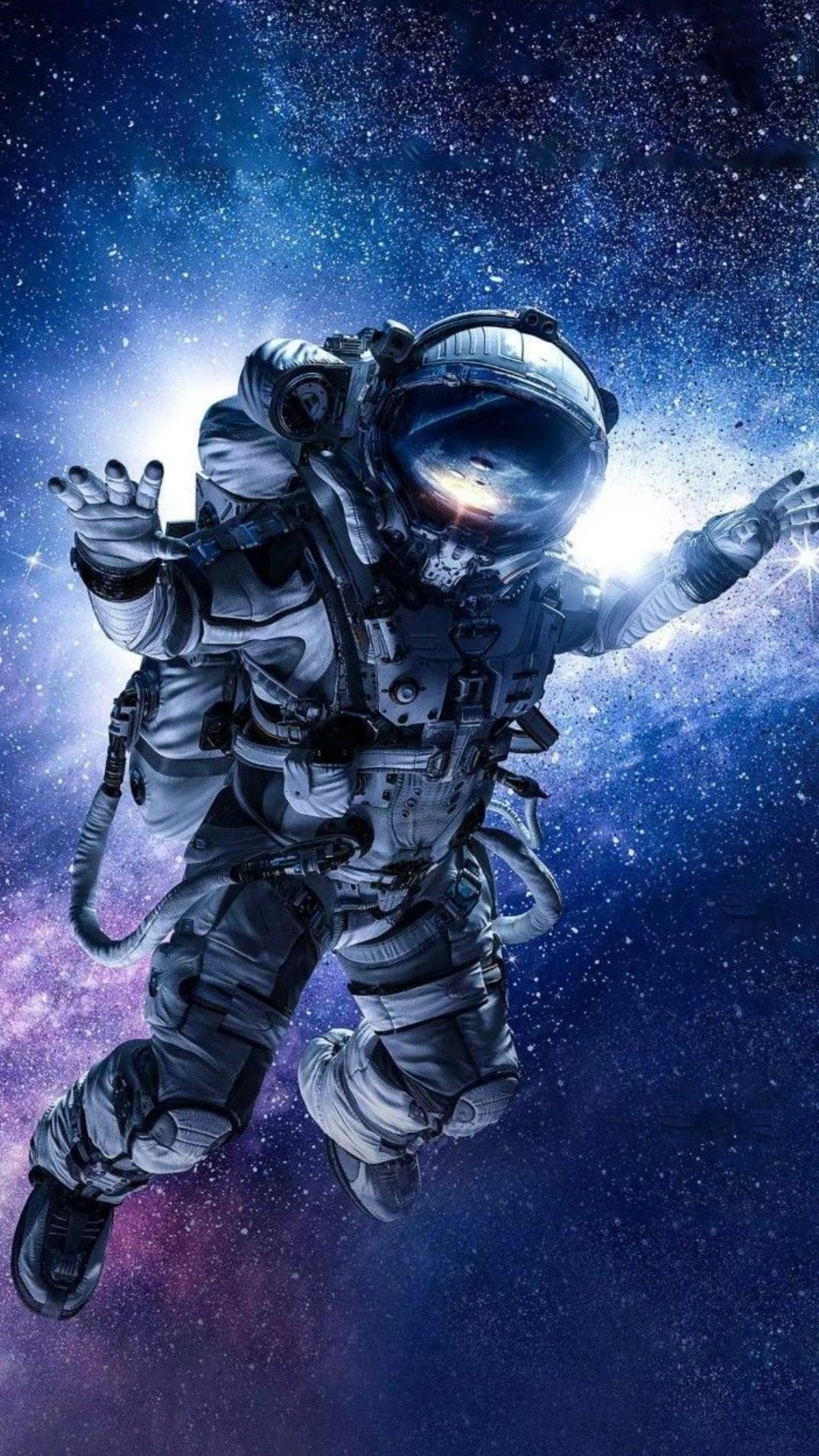 Обои астронавт, космическое пространство, космический аппарат, иллюстрация, графический дизайн в разрешении 1080x1920