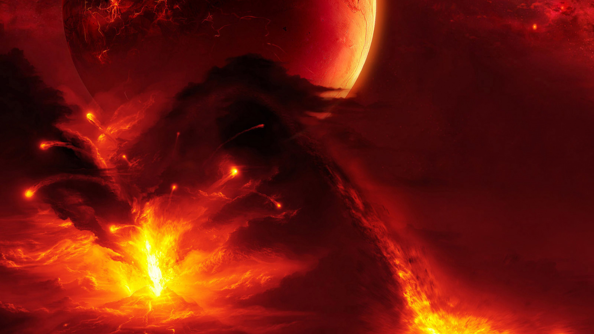 Обои цифровая вселенная, цифровое искусство, тепло, космос, пламя в разрешении 1920x1080