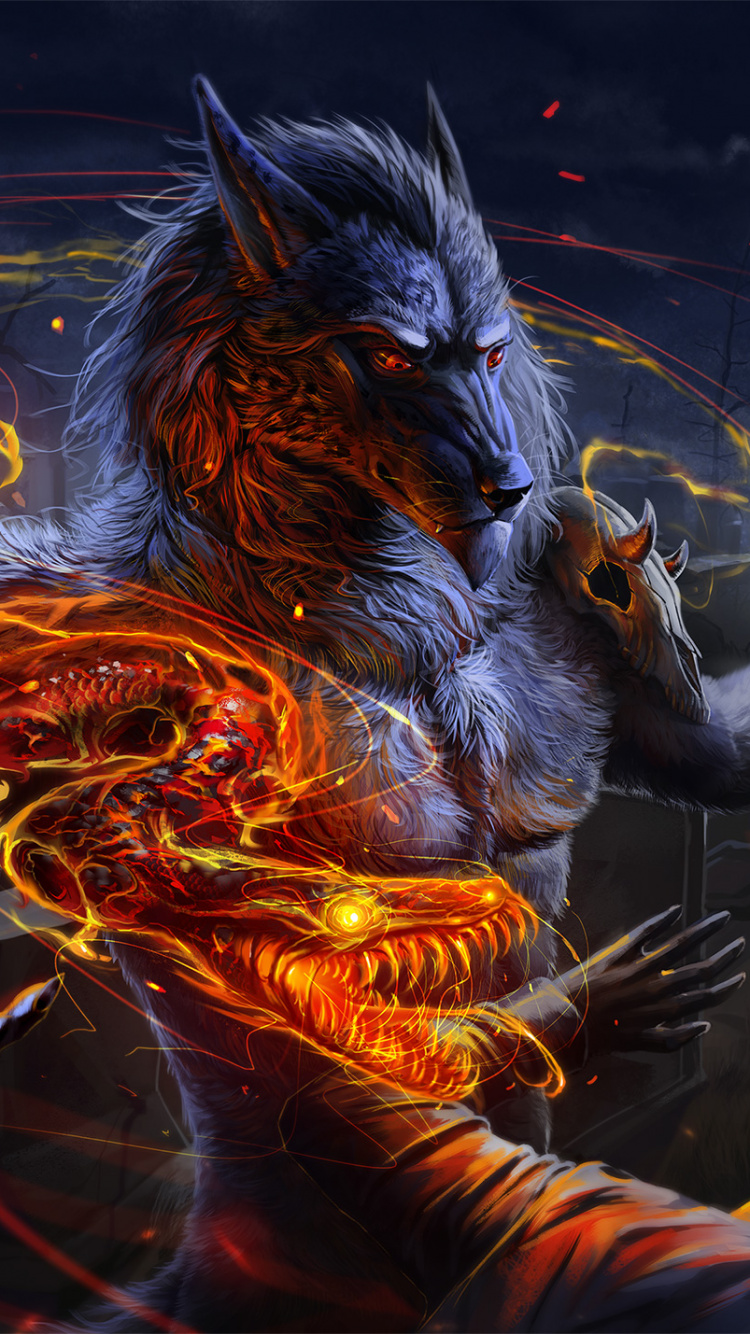 Обои волк, оборотень, цифровое искусство, артист, арт в разрешении 750x1334