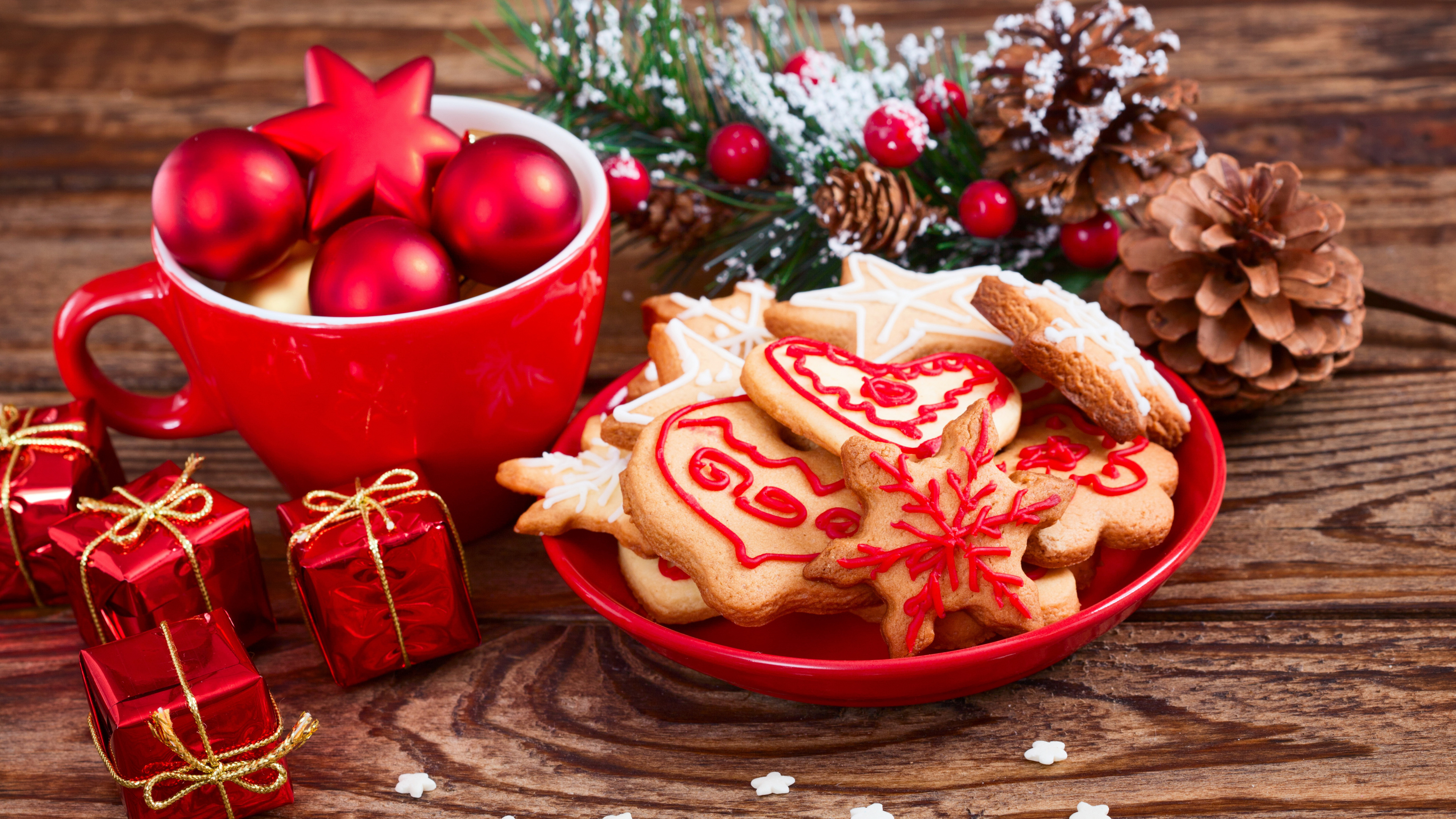 Обои Рождественский день, Новый год, пища, Рождественские украшения, Рождество в разрешении 3840x2160