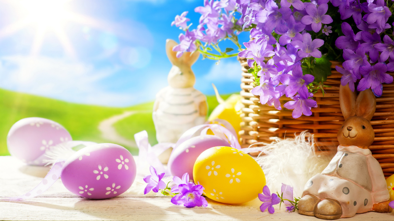 Обои пасхальный кролик, весна, пурпур, сирень, цветок в разрешении 1280x720