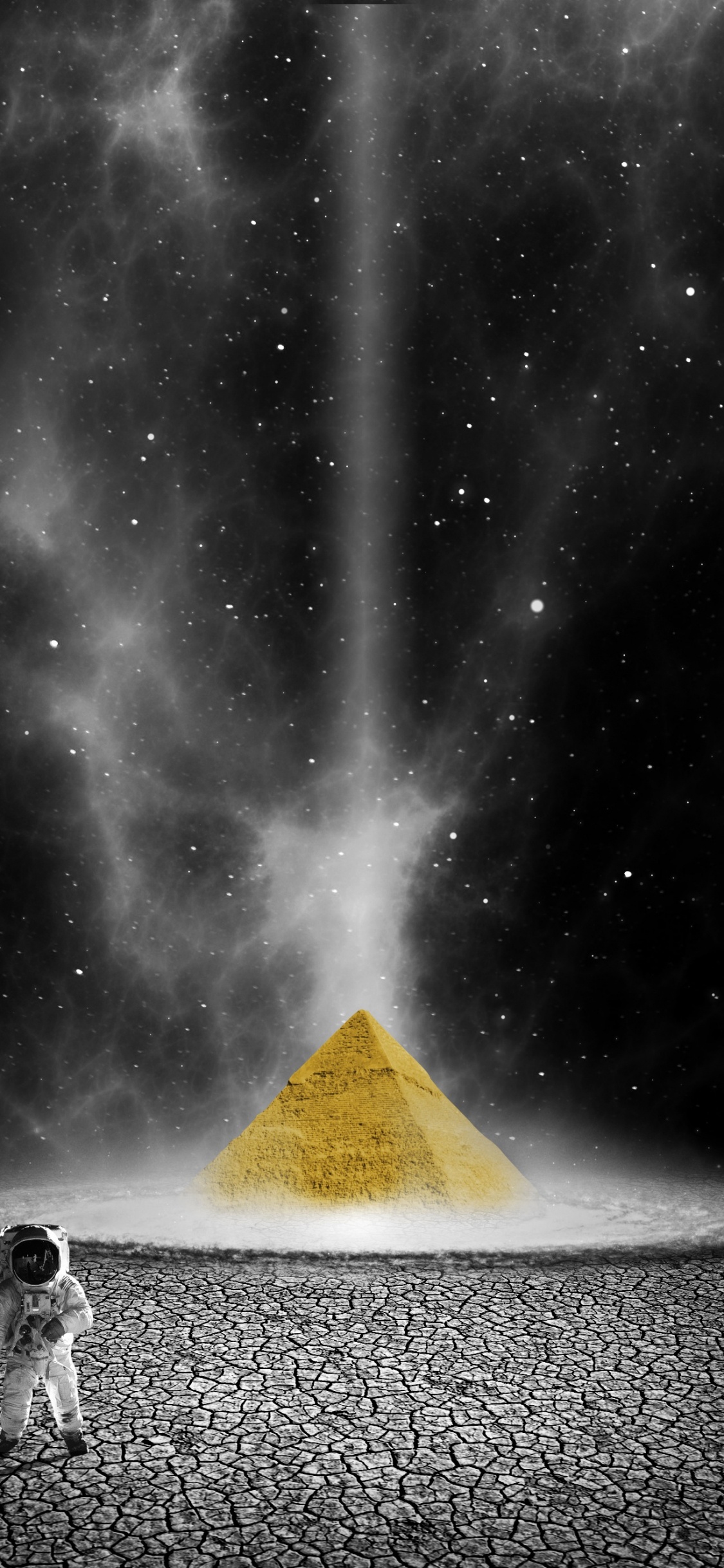 Обои пирамида, атмосфера, космос, ночь, астрономический объект в разрешении 1125x2436
