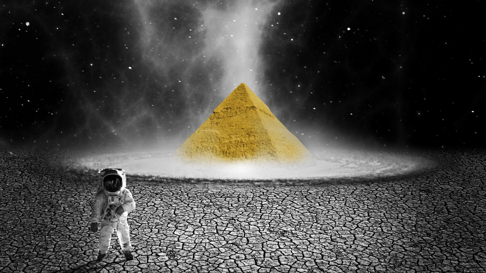 Обои пирамида, атмосфера, космос, ночь, астрономический объект в разрешении 1920x1080