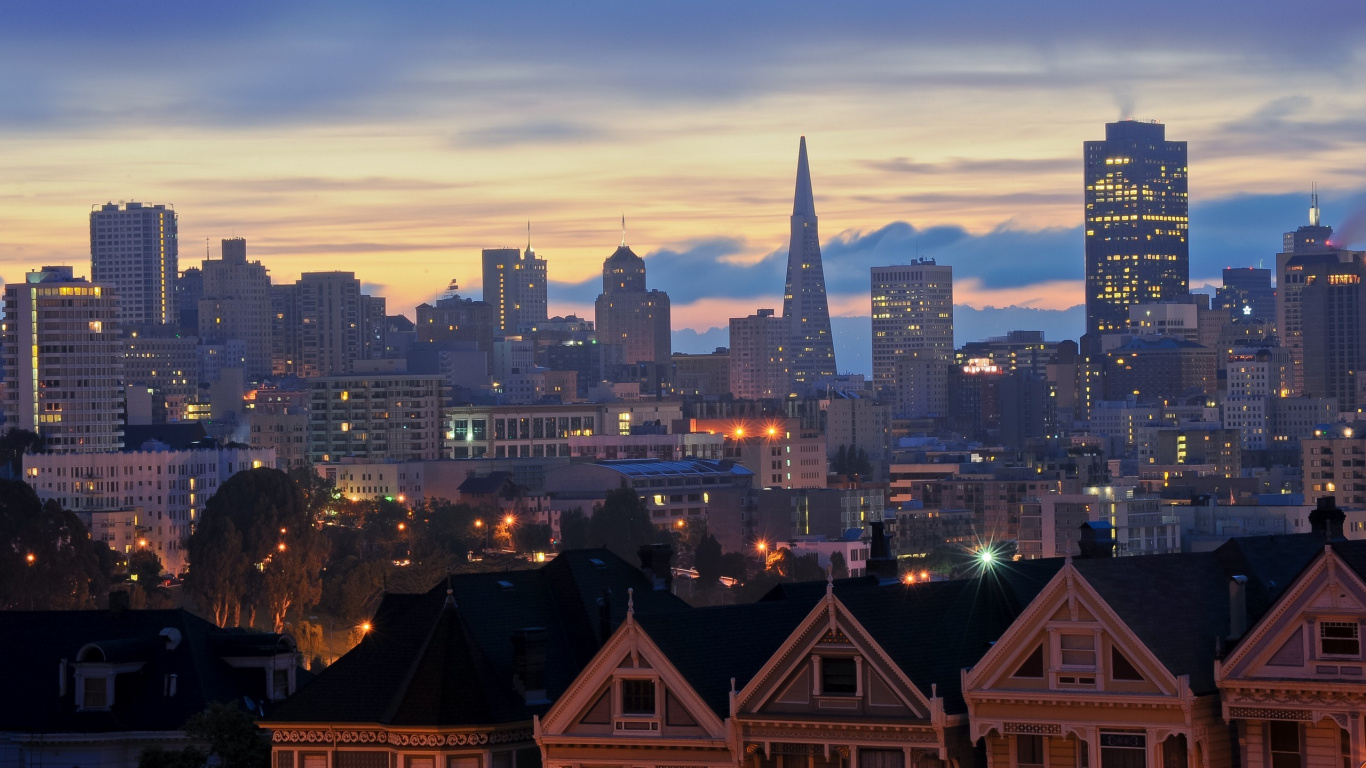 Обои Окрашенные Дамы, город, городской пейзаж, городской район, линия горизонта в разрешении 1366x768