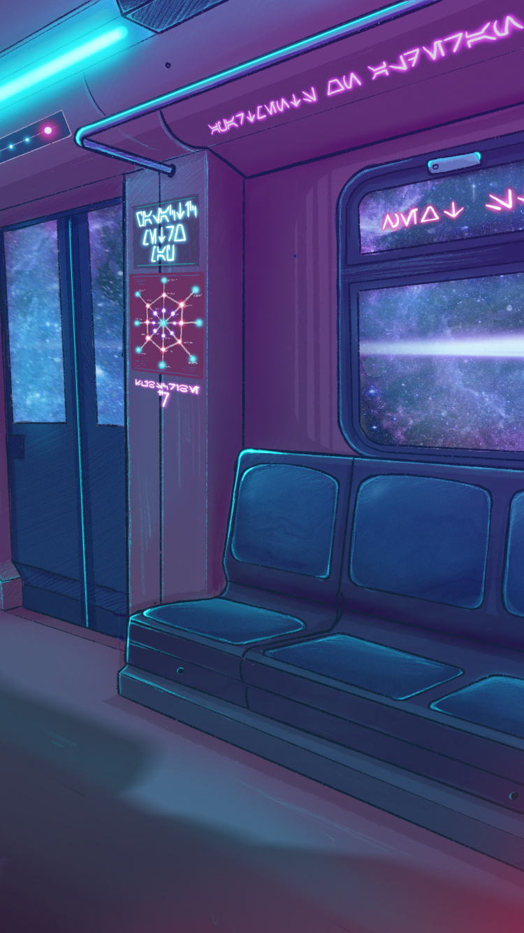 Обои видеоигра, неон, метро, пурпурный цвет, здание в разрешении 750x1334