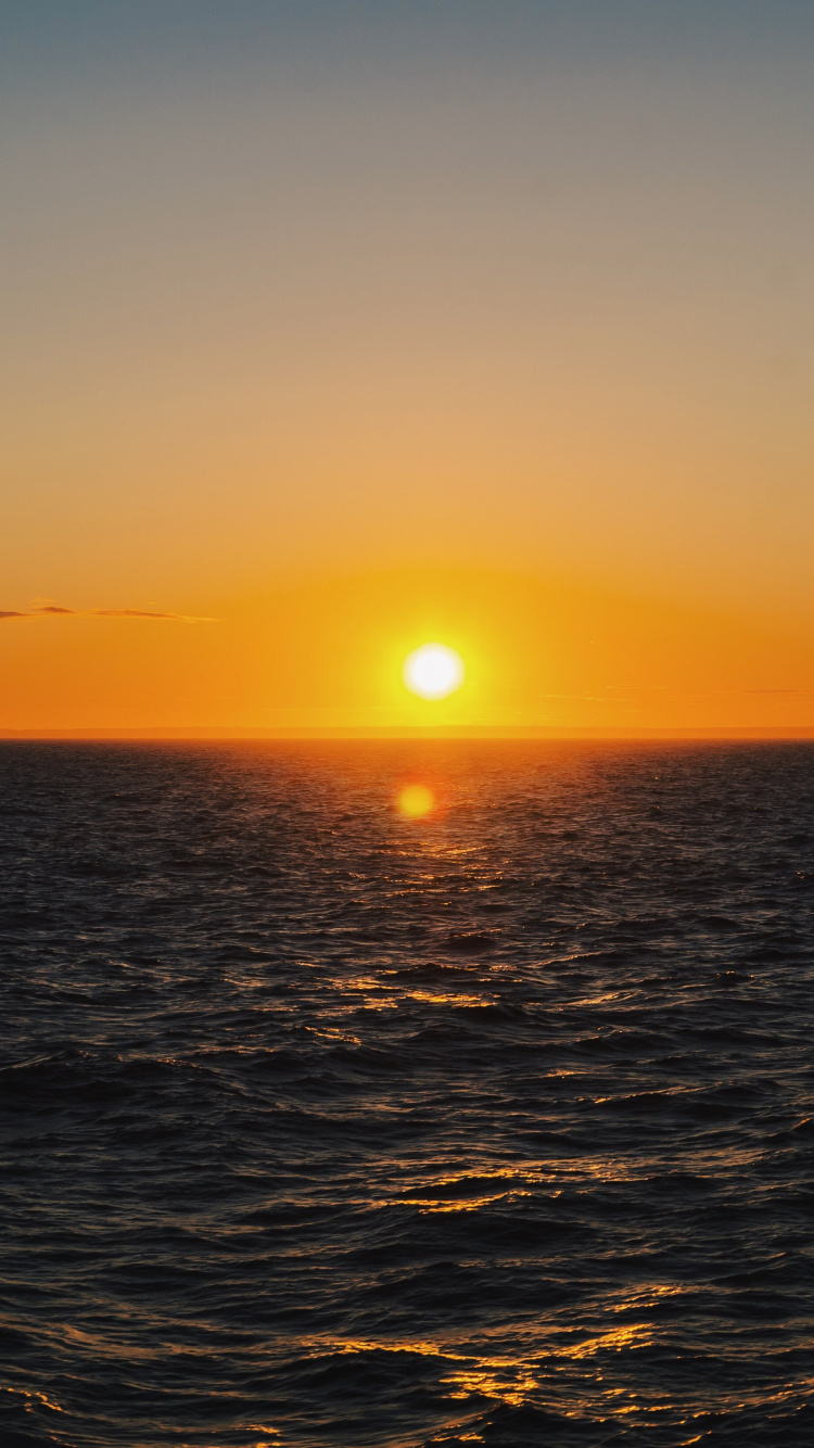 Обои закат, море, океан, восход солнца, горизонт в разрешении 750x1334