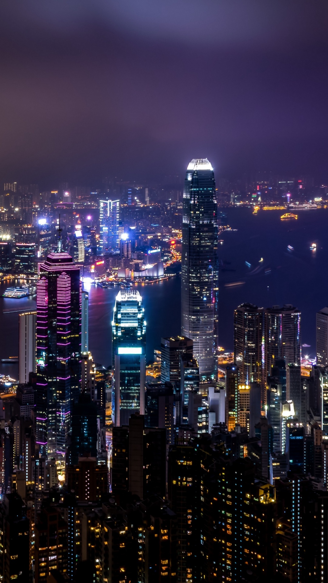 Обои городской пейзаж, город, городской район, ночь, небоскреб в разрешении 1080x1920