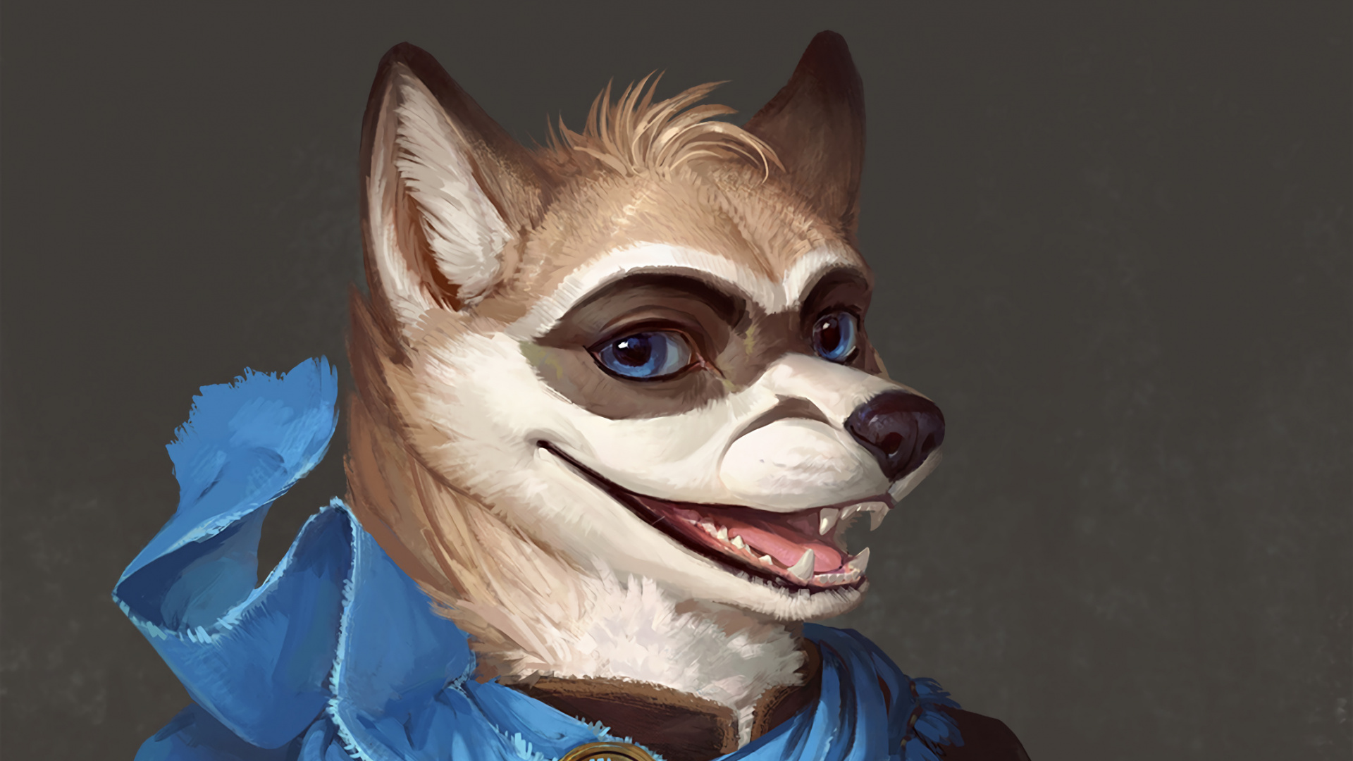 Обои арт, морда, иллюстрация, бакенбарды, улыбка в разрешении 1920x1080