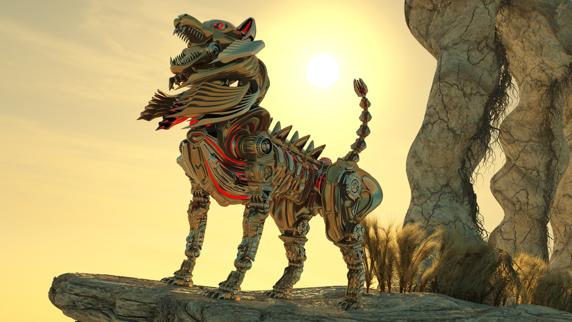 Обои робот, дракон, скульптура, организм, динозавр в разрешении 1920x1080