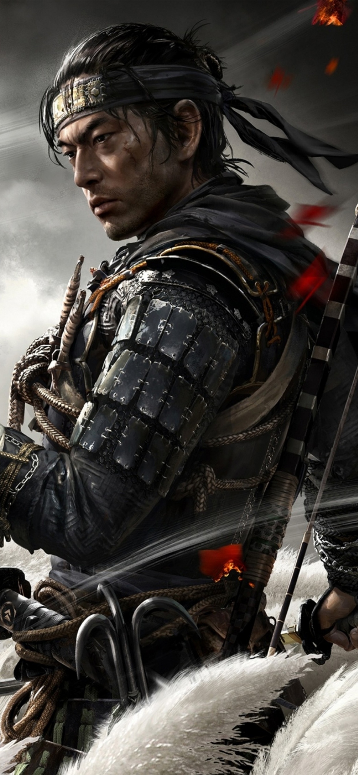 Обои призрак цусимы, искусство призрака цусима, Оплеуха Производств, открытый мир, playstation 4 в разрешении 1242x2688