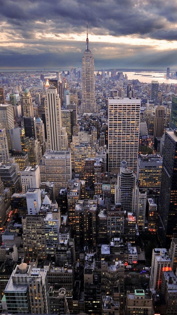 Обои Нью-Йорк, Манхеттен, линия горизонта, город, городской пейзаж в разрешении 750x1334