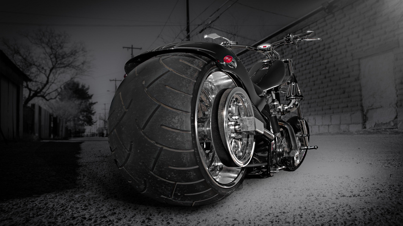 Обои Чоппер, мотоцикл, шина, автомобильные шины, черный в разрешении 1280x720