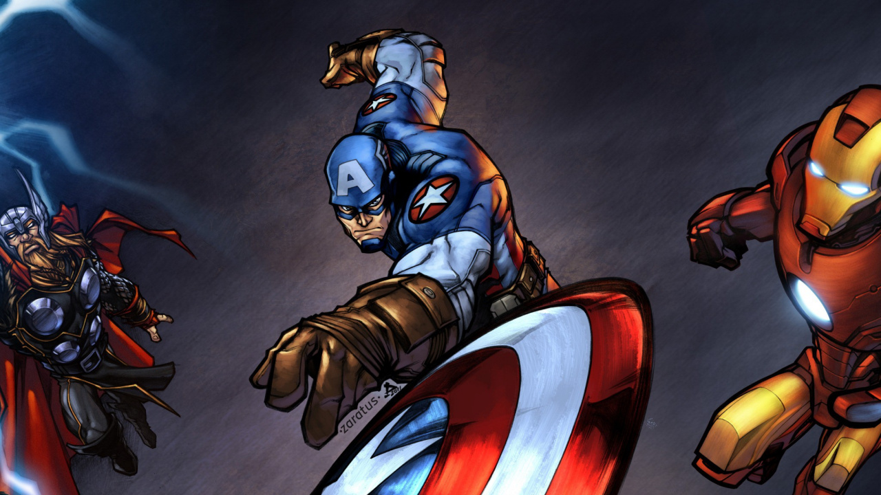 Обои Капитан Америка, Железный человек, ТОР, Халк, мститель в разрешении 1280x720