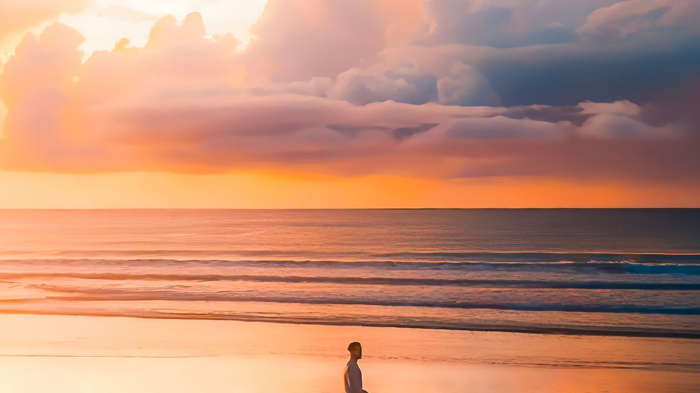 Обои вода, облако, атмосфера, послесвечение, Люди в природе в разрешении 1366x768