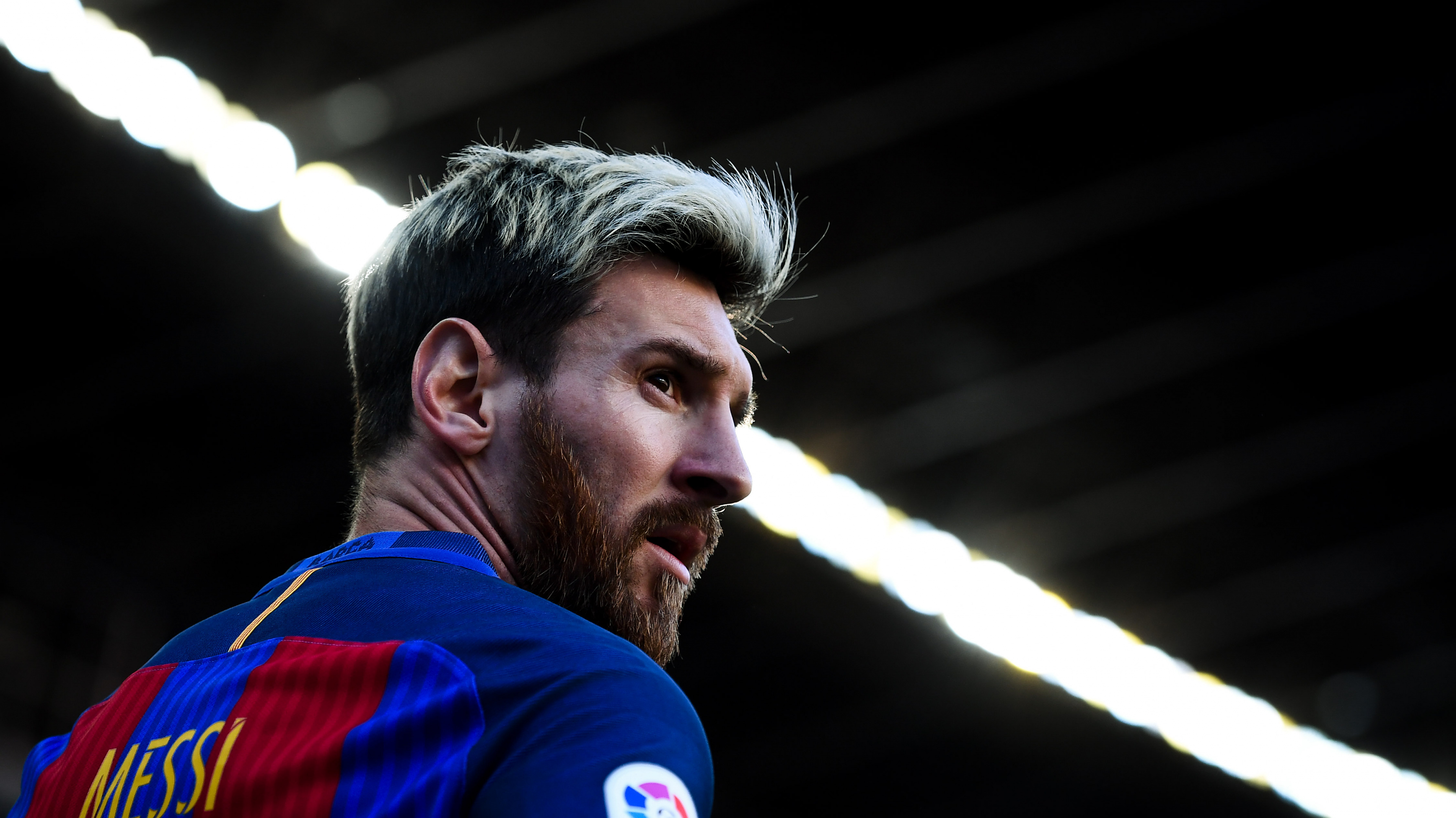 Обои Лионель Месси, ФК Барселона, волосы на лице, борода, игрок в разрешении 3840x2160