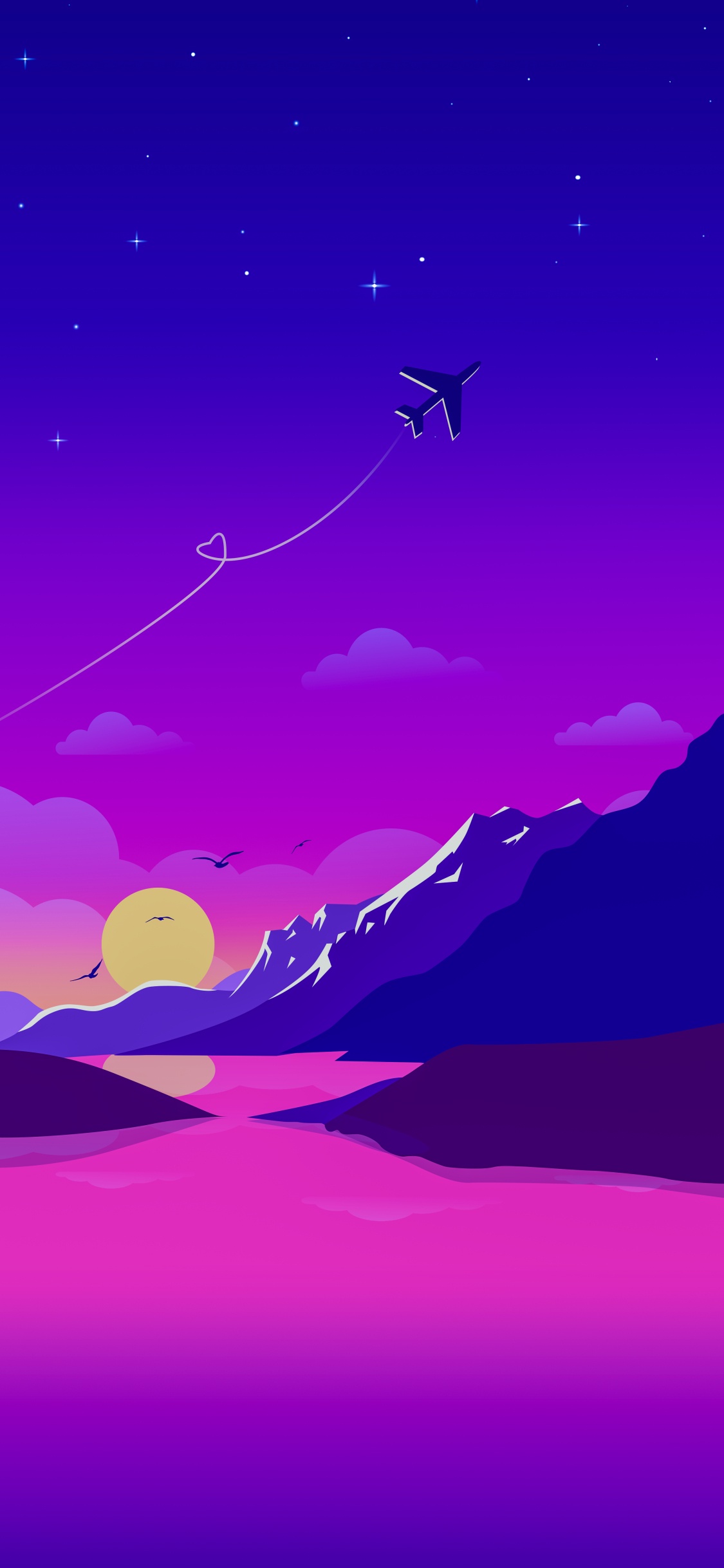 Обои атмосфера, пурпур, лазурный, Фиолетовый, арт в разрешении 1125x2436