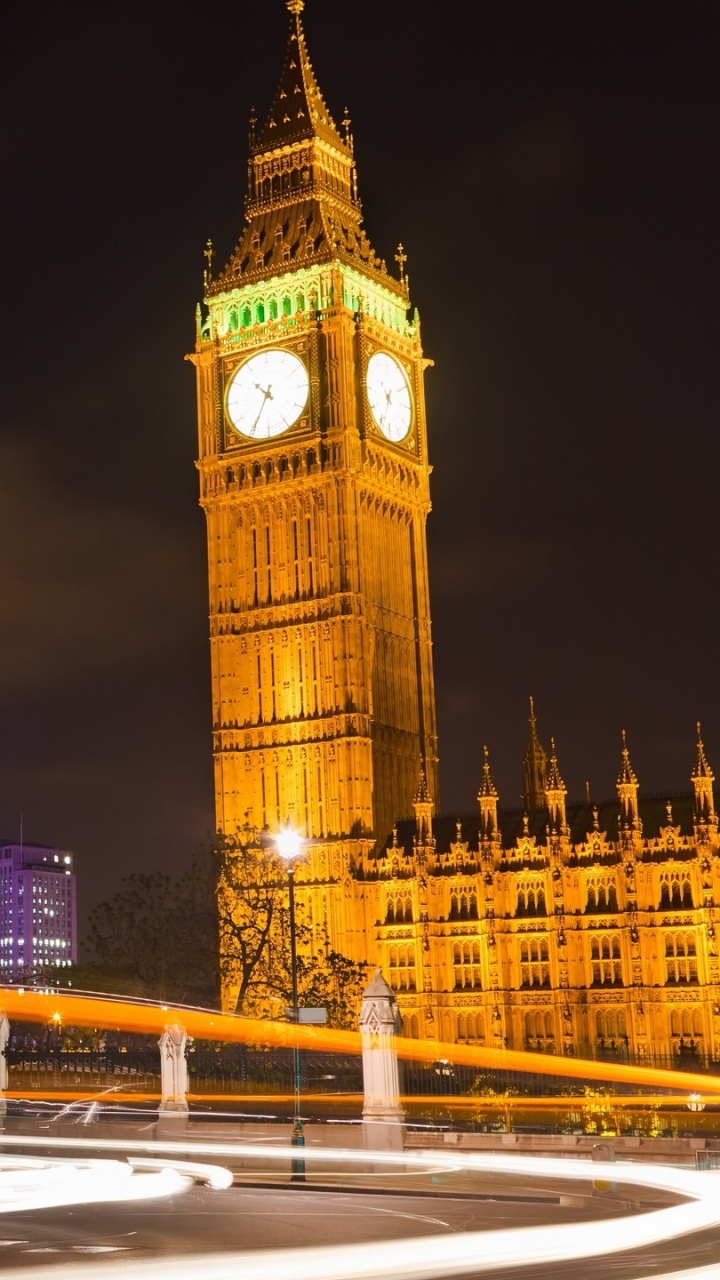Обои Биг Бен, ориентир, ночь, часовая башня, город в разрешении 720x1280