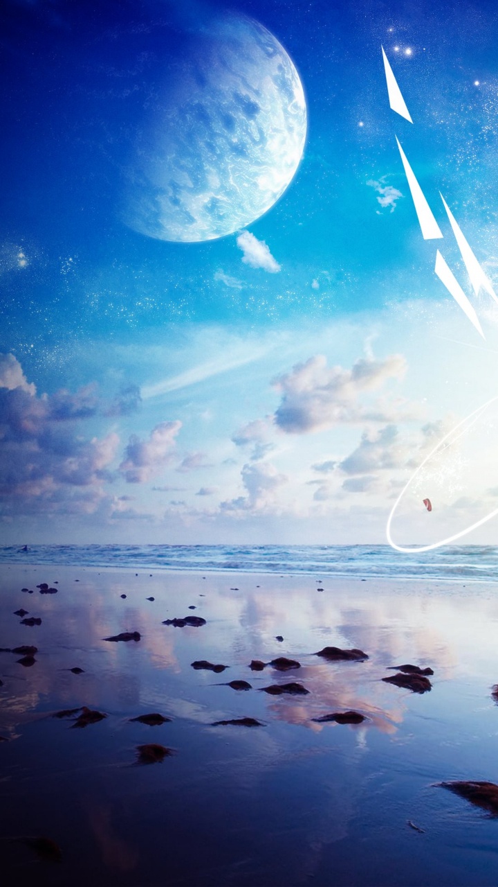 Обои синий, вода, облако, отражение, свет в разрешении 720x1280