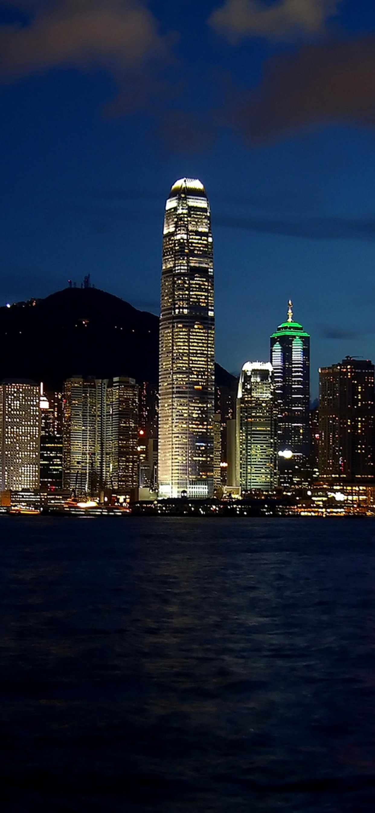 Обои Гавань Виктория, город, городской пейзаж, линия горизонта, ночь в разрешении 1242x2688