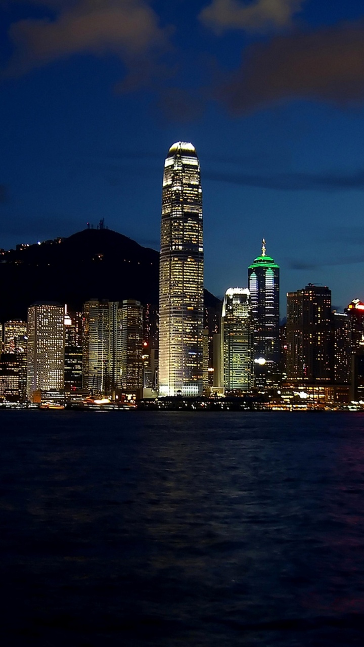 Обои Гавань Виктория, город, городской пейзаж, линия горизонта, ночь в разрешении 720x1280