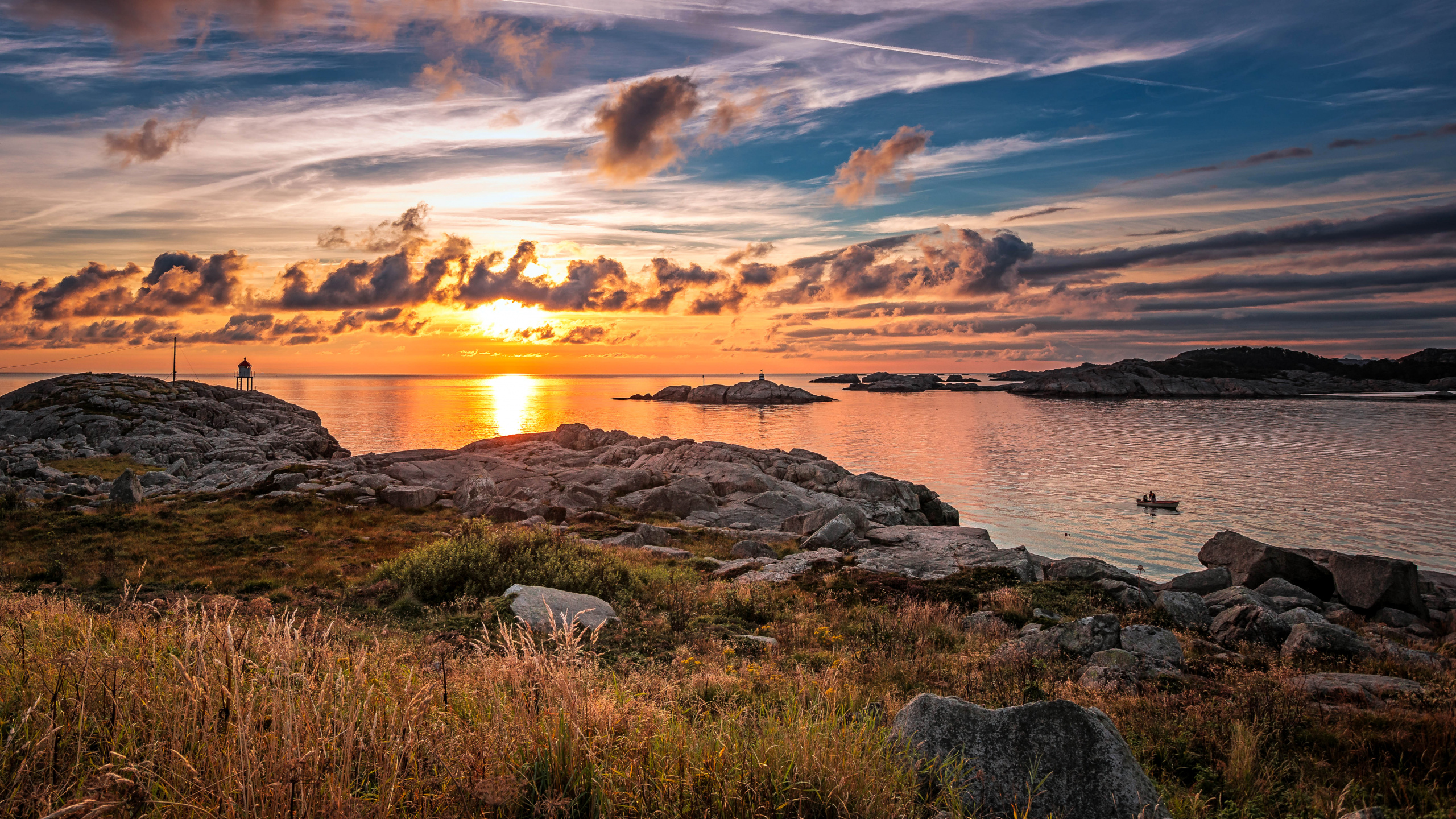 Обои закат, восход солнца, природа, берег, горизонт в разрешении 2560x1440