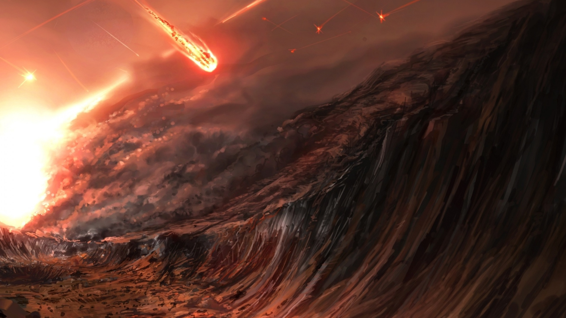 Обои арт, атмосфера, космос, лава, типы вулканических извержений в разрешении 1920x1080