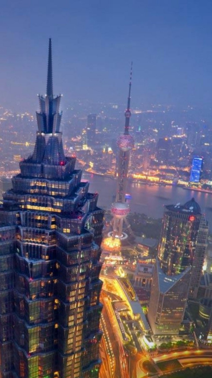 Обои Башня Цзинь Мао, Шанхайская Башня, набережная, небоскреб, город в разрешении 720x1280