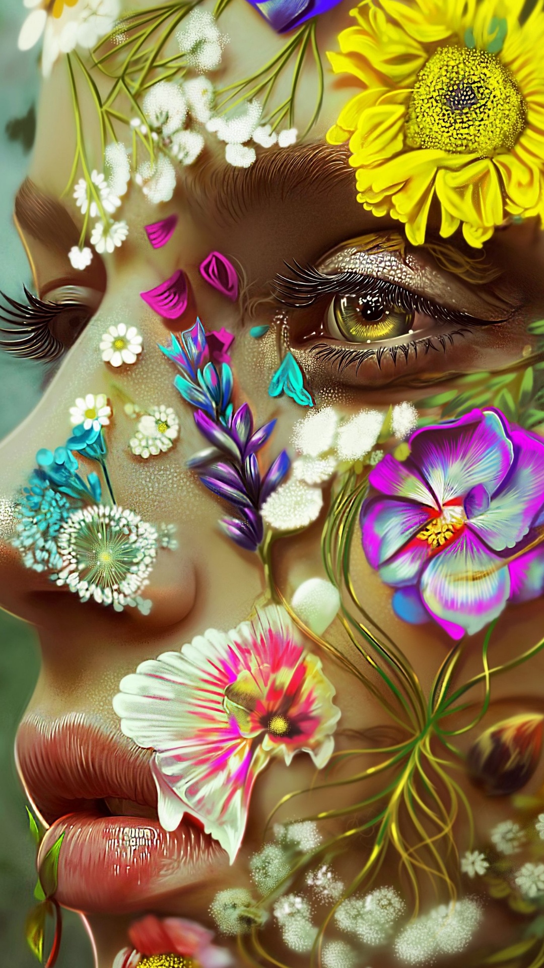 Обои цветок, портрет, арт, живопись, цифровое искусство в разрешении 1080x1920