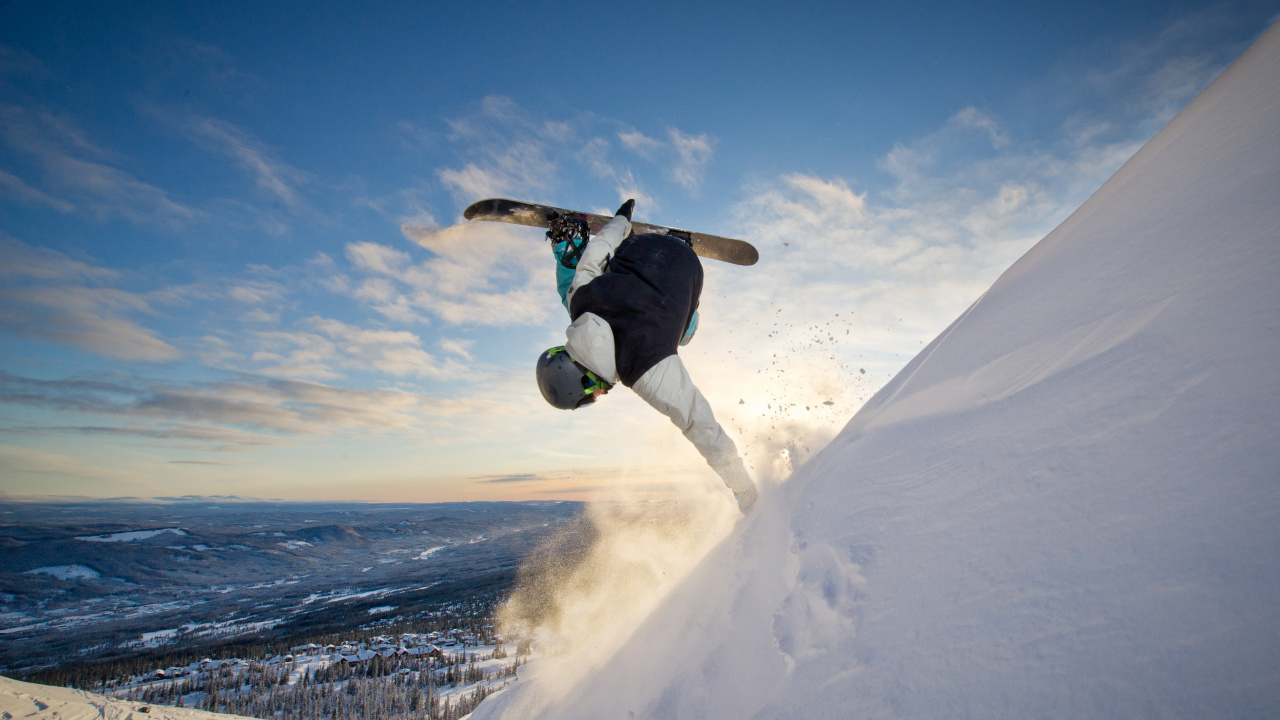 Обои сноуборд, экстремальный вид спорта, лыжи, снег, зимний спорт в разрешении 1280x720